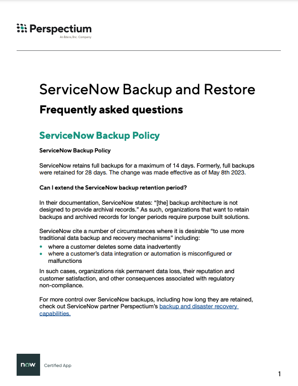ServiceNow Backup and Restore FAQ